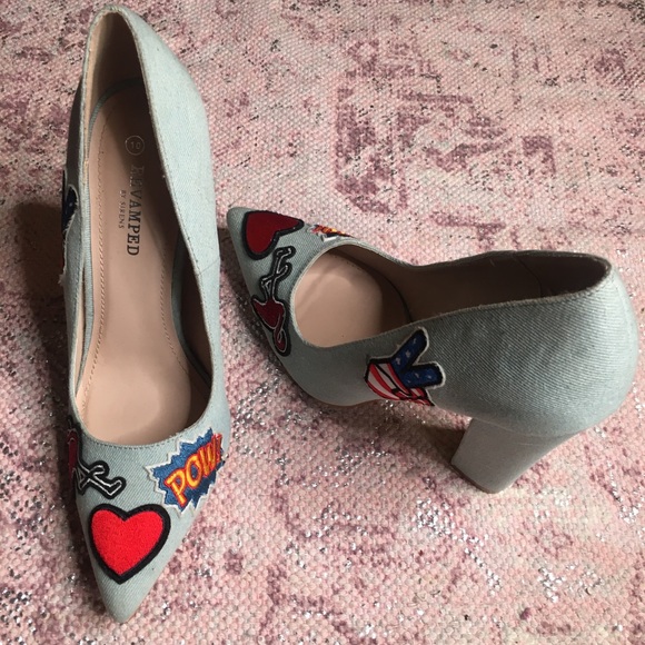 Denim pointed toe block heel fun designs - Picture 6 of 7